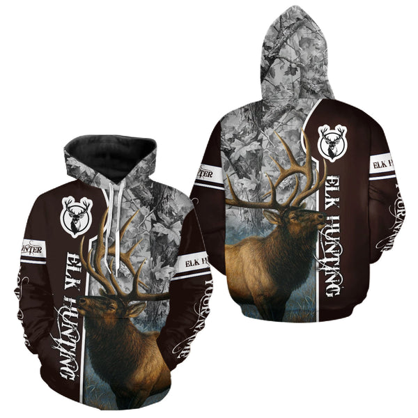 Maxcorners Elk Hunting Shirt Personalized 3D All Over Print Brown With Gray Camo Hunting Clothes LM0409
