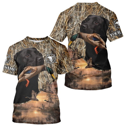 Maxcorners Duck Hunting Shirt Camo with Labrador Retriever Black 3D All Over Printing Shirts for Men LM0409
