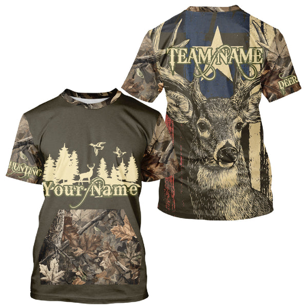 Maxcorners Deer hunting Shirt 3D All Over Print With Texas Flag & Forest Camo Best Gift For Hunter LM2608
