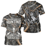 Maxcorners Deer Hunting Grey Camo 3D Shirts with Antler Skull Graphic, Funny Hunting Outfit for Hunters LM2608