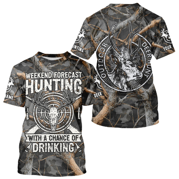Maxcorners Deer Hunting Grey Camo 3D Shirts with Antler Skull Graphic, Funny Hunting Outfit for Hunters LM2608