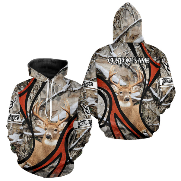 Maxcorners Whitetail Deer Hunting Shirt Custom Name Snow Camo, Season Deer Hunting Clothes For Men LM0409