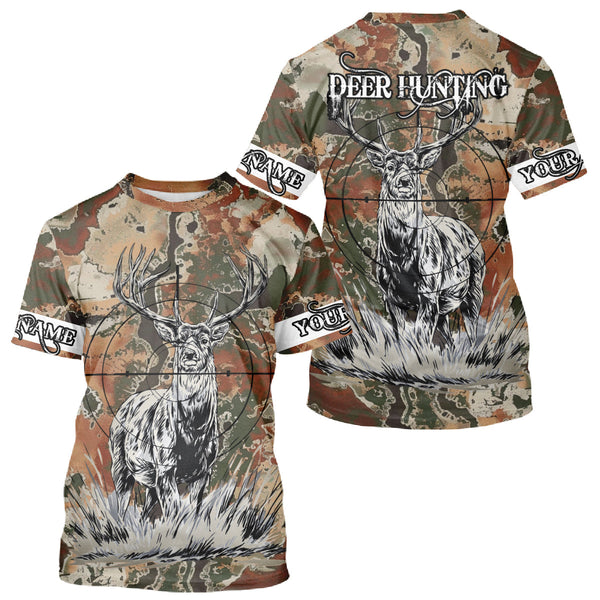 Maxcorners Season Deer Hunting Shirt Brown Green Camo 3D Custom Name Clothes For Hunters LM0409