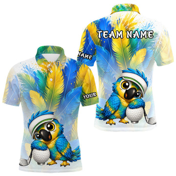 Maxcorners Personalized Parrot Mens Golf Polo Shirt – Cute Bird Hugging Golf Ball, Golf Lover Gift