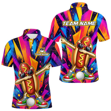 Maxcorners Funny Hot Dog Men Golf Polo Shirt Custom Name, Dab Hotdog Golf Team Polo, Personalized Golf Gift LM0208
