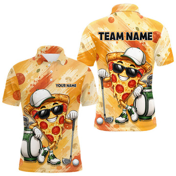 Maxcorners Funny Pizza Men Golf Polo Shirt Custom Name, Personalized Pizza Golfer Team Polo LM0208