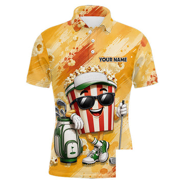 Maxcorners Funny Popcorn Men Golf Polo Shirt Custom Name, Personalized Popcorn Golfer Team Polo LM0208