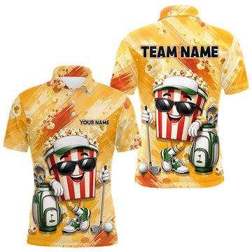Maxcorners Funny Popcorn Men Golf Polo Shirt Custom Name, Personalized Popcorn Golfers Team Polo LM0208