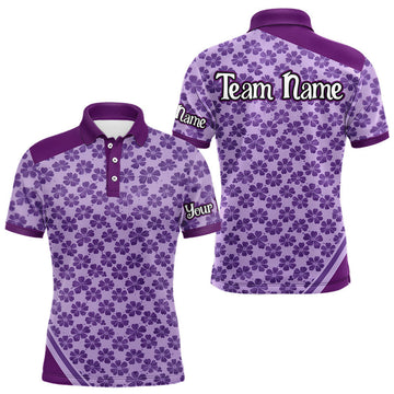 Maxcorners Custom Mens Purple Floral Golf Polo, Personalized Violet Flower Golf Shirt With Name LM0404