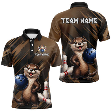Maxcorners Men's Custom Otter Bowling Polo Shirt & 1/4 Zip Pullover Personalized Team Jersey With Name Gift LM0607