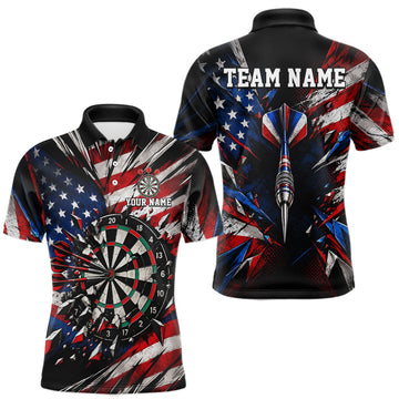 Maxcorners Patriotic American Flag Dart Game Pattern Polo 1/4-Zip Shirt For Men Personalized Team Jersey