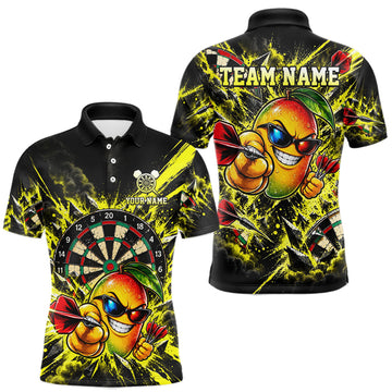 Maxcorners Cool Mango Dartboard Polo 1/4-Zip Shirt For Men Custom Yellow Black Darts Team Tournament Jersey