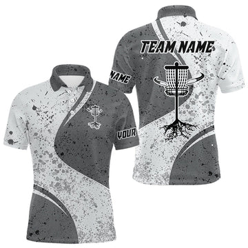 Maxcorners Mens Disc Golf Polo Shirt Gray Camo Disc Golf Basket, Personalized Disc Golf Shirts LM1005