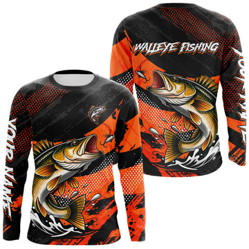 Maxcorners Personalized Walleye Fishing Long Sleeve Tournament Shirt For Men, Performance Fishing Shirt LM2602