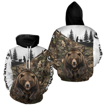 Maxcorners Bear Hunting Shirt, Custom Running Bear Camo 3D All Over Print, Hunting Gift LM2709