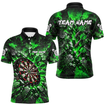 Maxcorners Green Lightning Darts Polo Shirt For Men Custom Crack Rock Dartboard Team Tournament Jersey