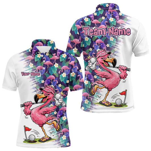 Funny Pink Flamingo Tropical Pattern Golf Polo Shirt Custom Golf Shirts For Men LM1203