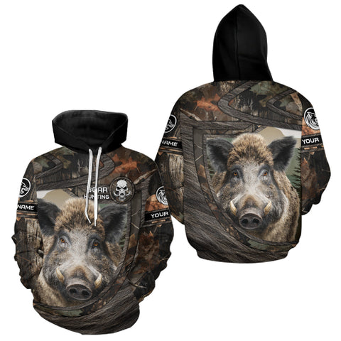 Maxcorners Personalized Wild Boar Hunting Camo Full Printing Shirts Wild Hog Hunting Gift for Hunters LM1809
