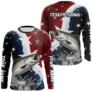 Maxcorners Personalized Texas Flag Chinook Salmon Fishing Shirt Jerseys, Texas Chinook Salmon Fishing Shirts Long Sleeve For Men LM1904