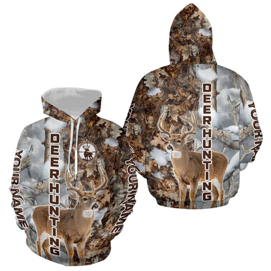 Maxcorners Best Deer Hunting Shirt With Whitetail Deer Winter Camo, Custom Name Deer Hunting Clothes LM2110