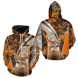 Maxcorners Whitetail Deer Hunting 3D All-Over Print Shirt with Deer Buck, Orange Camo for Deer Hunters LM2110