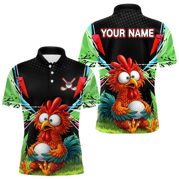 Maxcorners Personalized Crazy Rooster Golf Polo Green Abstract Geometric Golf Apparel For Men LM1705