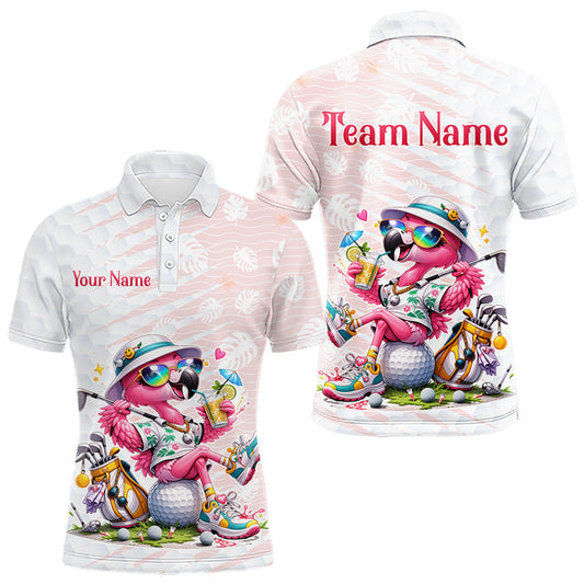 Maxcorners Personalized Mens Golf Polo Shirt With Flamingo Sleep– Funny Cartoon Pattern For Golfer