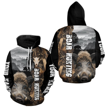 Maxcorners Wild Boar Hunting Camo Custom Name Shirts, Personalized Boar Hunting Clothes