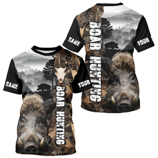 Maxcorners Wild Boar Hunting Camo Custom Name Shirts, Personalized Boar Hunting Clothes