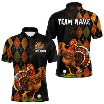 Maxcorners Turkey Men Golf Shirt, Funny Thanksgiving Golf Top, Custom Team Name Shirt