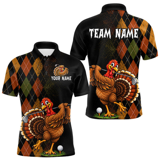 Maxcorners Turkey Men Golf Shirt, Funny Thanksgiving Golf Top, Custom Team Name Shirt
