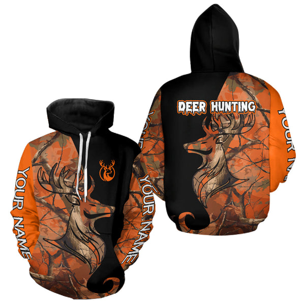 Maxcorners Deer Hunting Big Game Black Camo Orange Custom Name 3D All Over Print Shirts, Hunting Gift LM3010