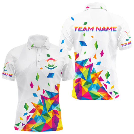 Maxcorners Custom Name Mens Golf Polo Jerseys – Breathable Colorful Geometric Athletic Shirt LM2704