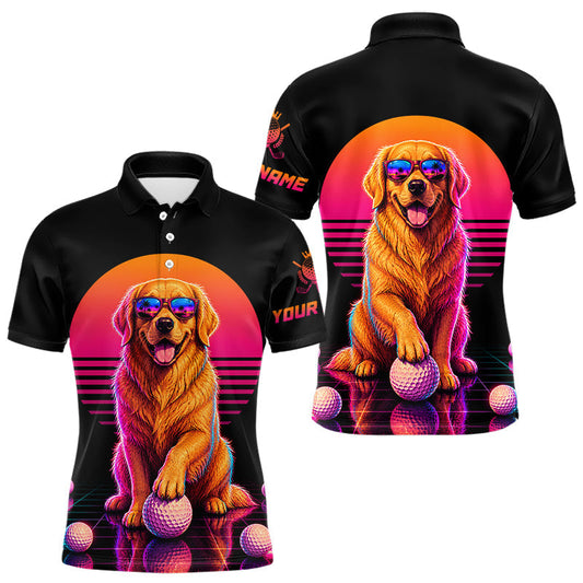 Maxcorners Personalized Golden Retriever Mens Golf Polo Shirt - Vintage Neon Golf Design LM2405
