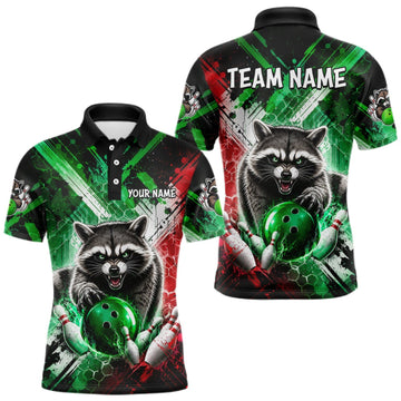 Maxcorners Raccoon Bowling Polo Team League Shirt, Men Bowling Jersey, Bowling League Team Gift LM2709
