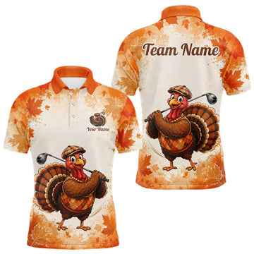Maxcorners Thanksgiving Turkey Men Golf Polo Shirt Custom Name, Personalized Autumn Golf Team Polo LM0208