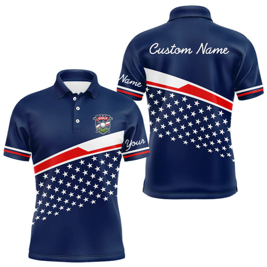 Maxcorners Blue Navy American Flag Mens Golf Polo Shirts Custom Patriotic Team Golf Shirts For Men Golf Gifts LM0404