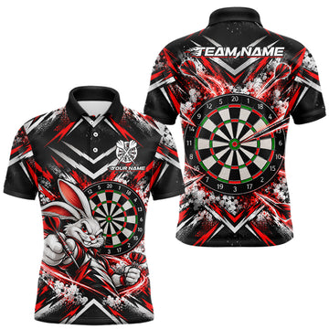 Maxcorners Bad Bunny Darts Player Polo Shirt For Men Custom Red Black Dart Board Team Tournament Jersey