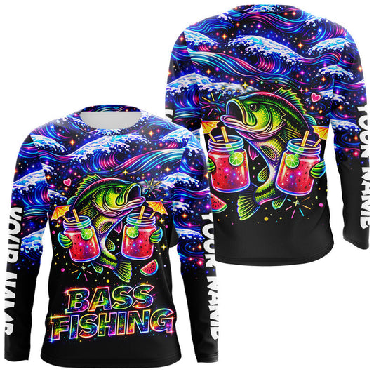 Maxcorners Bass Fishing Shirts Long Sleeve - Neon Bass Shirt, Funny Fishing Gift For Fishermen LM1203
