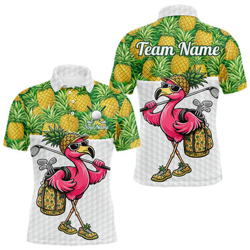 Maxcorners Golfing Flamingo Mens Funny Golf Polo Shirt Custom Yellow Pattern Pineapple Golf Ball Clothes Shirts LM1104