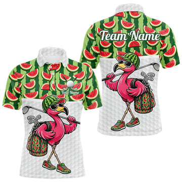 Maxcorners Golfing Flamingo Mens Funny Golf Polo Shirt Custom Green Pattern Watermelon Golf Ball Clothes Shirts LM1104