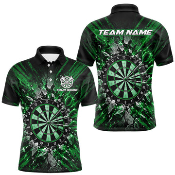 Maxcorners Shattered Stone Green Darts Pattern Polo Shirt For Men Personalized Team Performance Jersey