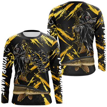 Maxcorners Alligator Gar Fishing Shirts Long Sleeve For Men, Grim Reaper Fishing Apparel, Bowfishing Gift LM1508