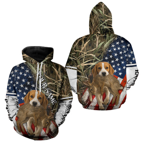 Maxcorners Rabbit Hunting With Beagle 3D US Flag Camo Custom Hunting Shirt, Rabbit Hunting Clothing LM1809