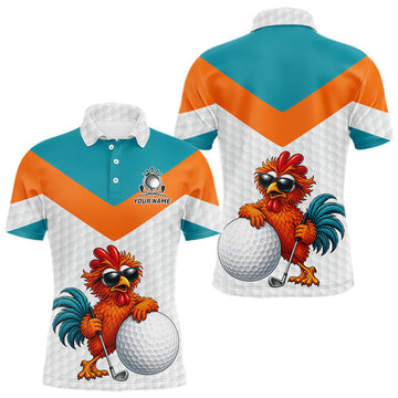Maxcorners Personalized Cool Rooster With Sunglasses Golf Polo - Custom Name Funny Chicken Golf Shirt LM1705