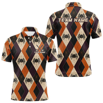 Maxcorners Personalized Halloween Spider Argyle Golf Polo Shirt for Men, Custom Team Jersey
