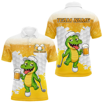 Maxcorners Custom Funny Alligator Drinking Beer Men Golf Polo Shirt Personalized Team Uniform| Yellow LM2709