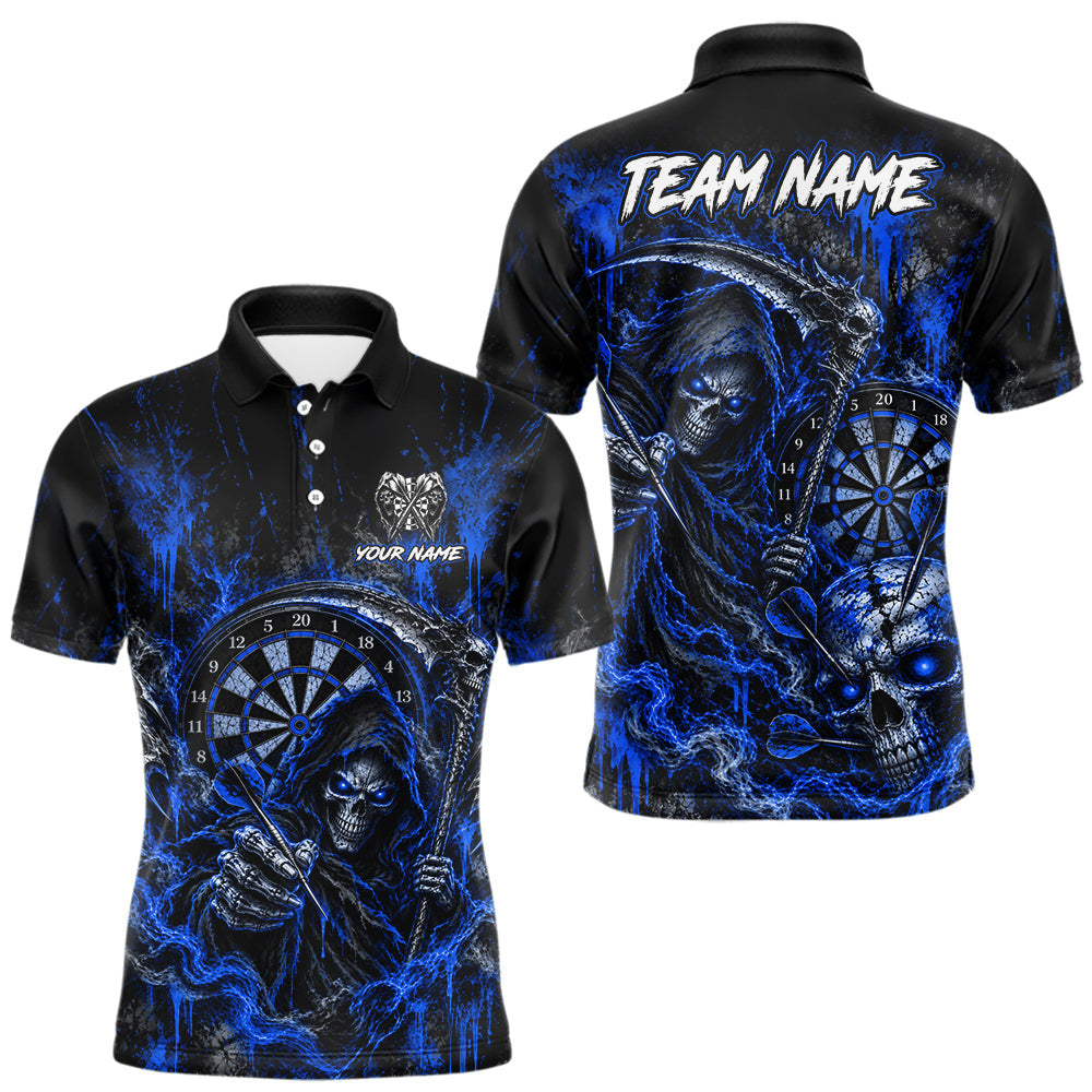 Maxcorners Grim Reaper Darts Polo Shirt For Men Custom Quarter Zip Blue Blood Dart Board Tournament Jersey