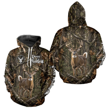Maxcorners Personalized Whitetail Deer Hunting Shirt With Custom Name, Timber Camo Forest Hunter Jersey LM0410