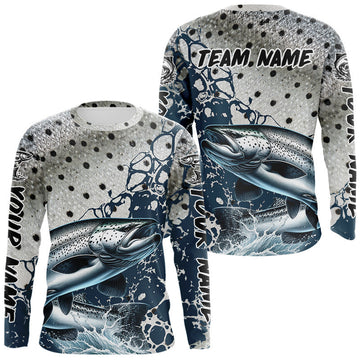 Maxcorners Personalized Chinook Salmon Saltwater Fishing Shirts Long Sleeve For Men, Salmon Fishing Jerseys LM1005